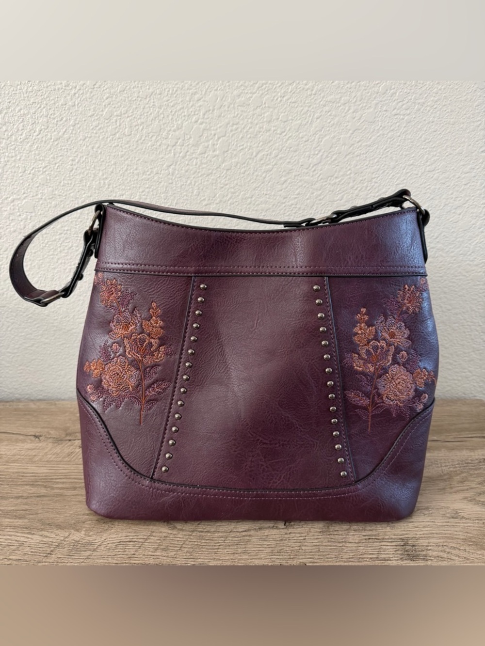 Sam & Hadley Purple Faux Leather Shoulder Bag Western Accents Hobo Embroidered
